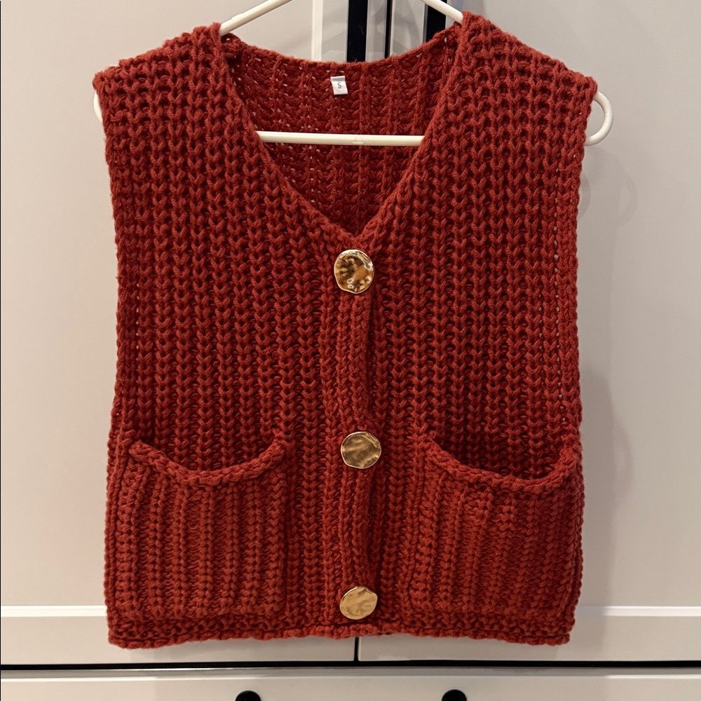 Chunky Knit Red Sweater Vest